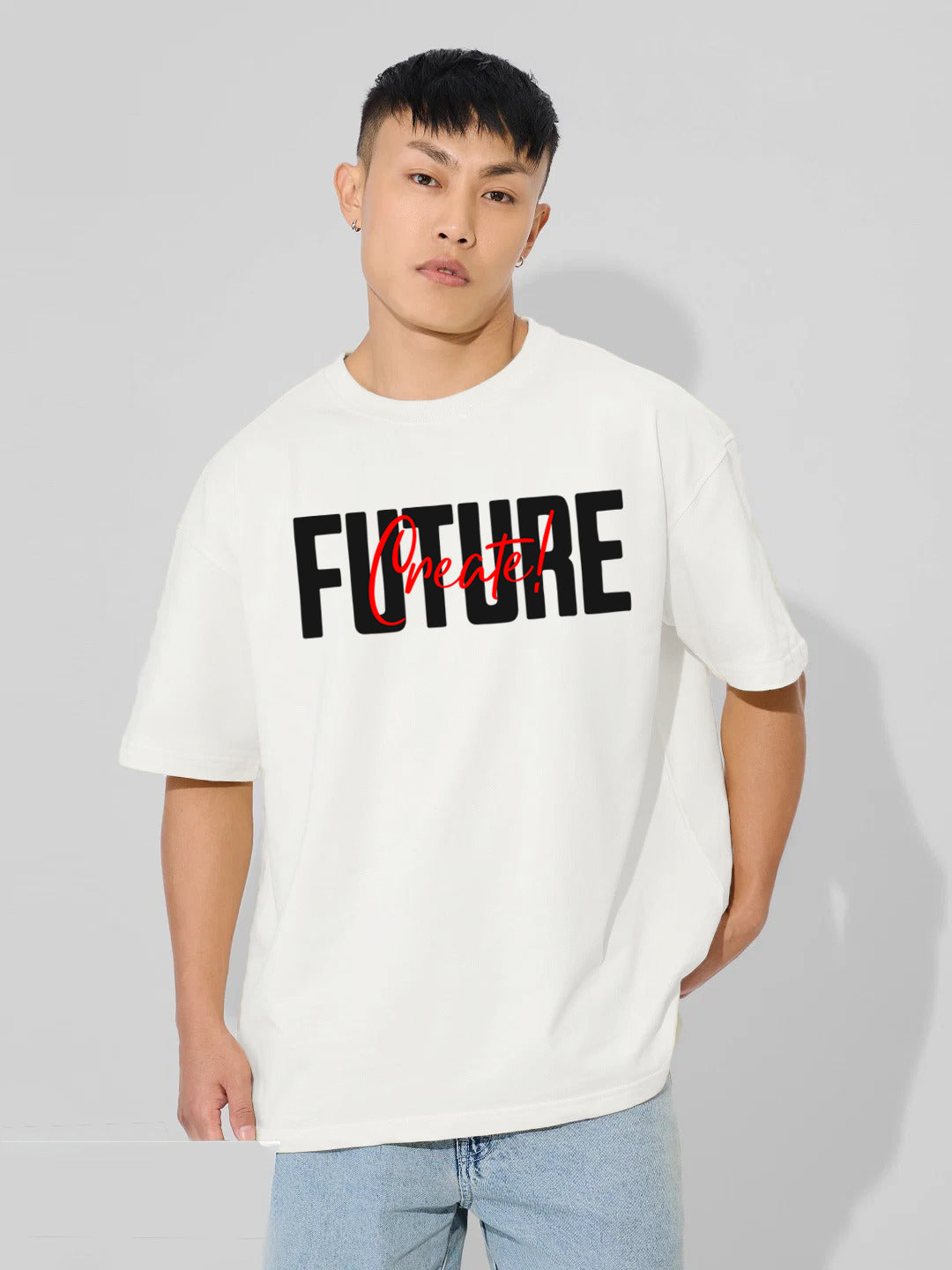 Oversized Drop Shoulder Black T-Shirt – Create  Future Cotton Terry Streetwear Tee for Men