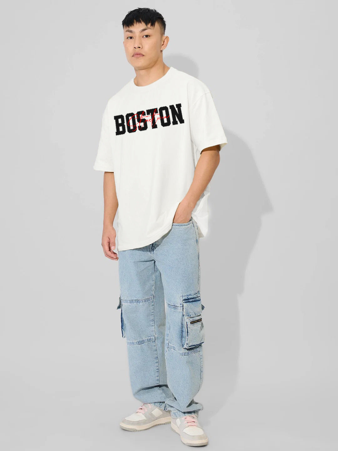 Oversized Drop Shoulder Black T-Shirt – Boston Streetwear Cotton Terry Streetwear Tee for Men