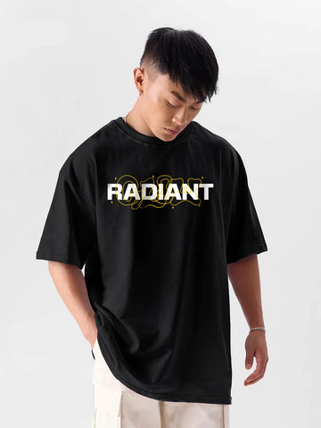 Oversized Drop Shoulder Black T-Shirt – Radiant Glow Cotton Terry Streetwear Tee for Men