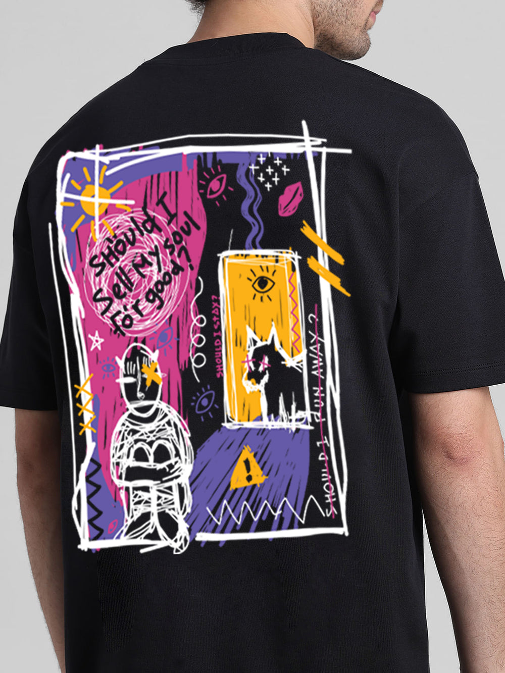 T_Hustler Sell My Soul Back Printed Oversized Cotton Terry T-Shirt – Half Sleeve Round Neck