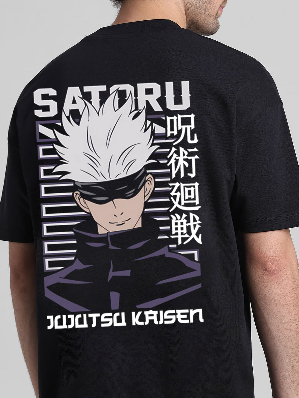 T-Hustler Satoru Gojo Back Printed Oversized Round Neck Half Sleeve Cotton Terry T-Shirt