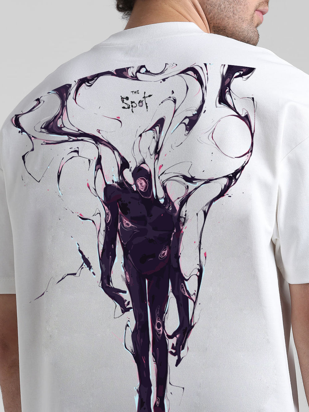 T-Hustler Ghost Freak Back Printed Oversized Cotton Terry T-Shirt – Half Sleeve Round Neck