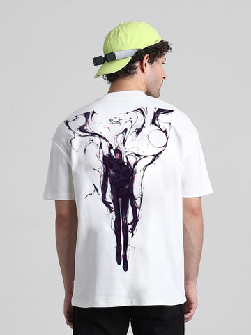 T-Hustler Ghost Freak Back Printed Oversized Cotton Terry T-Shirt – Half Sleeve Round Neck