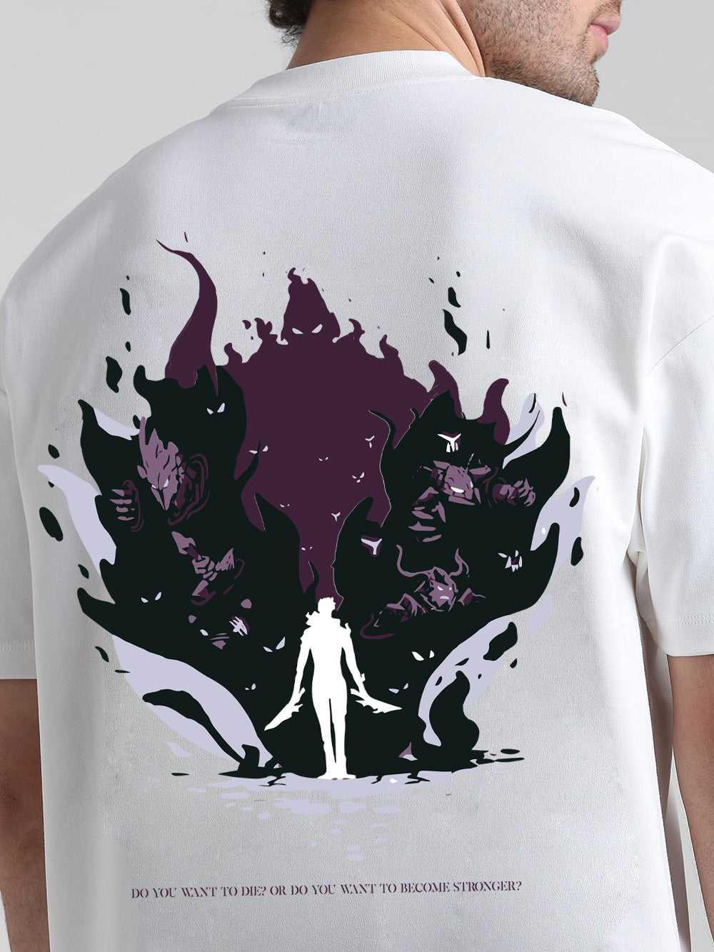 T-Hustler Solo Leveling Back Printed Oversized Cotton Terry T-Shirt – Half Sleeve Round Neck (Sung Jin-Woo Inspired)