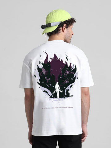 T-Hustler Solo Leveling Back Printed Oversized Cotton Terry T-Shirt – Half Sleeve Round Neck (Sung Jin-Woo Inspired)