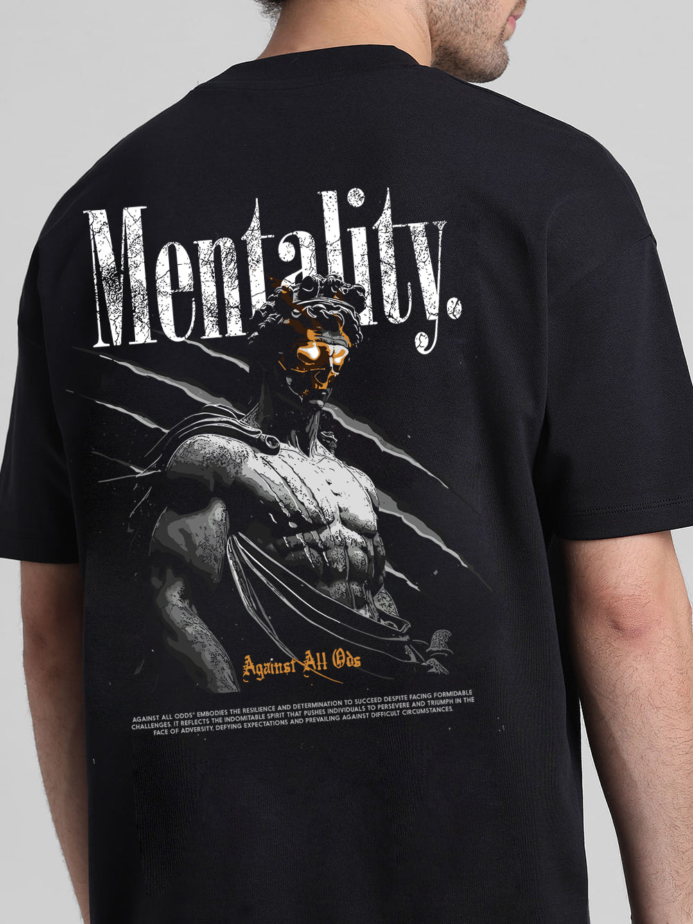 T_Hustler Mentality Back Printed Oversized Cotton Terry T-Shirt – Half Sleeve Round Neck