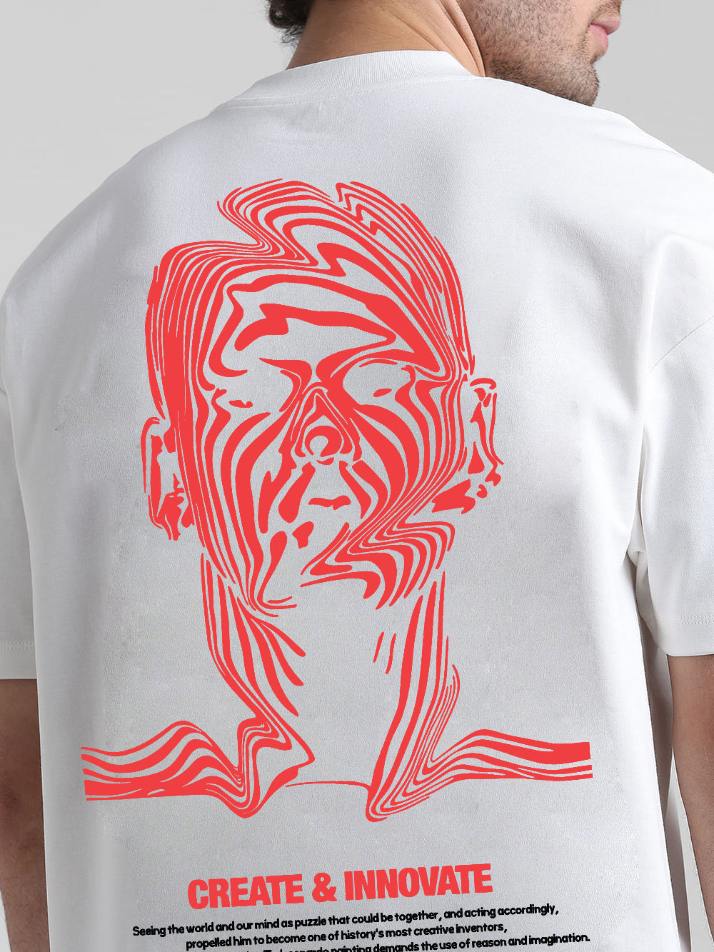 T-Hustler Red Face Back Printed Oversized Cotton Terry T-Shirt – Half Sleeve Round Neck