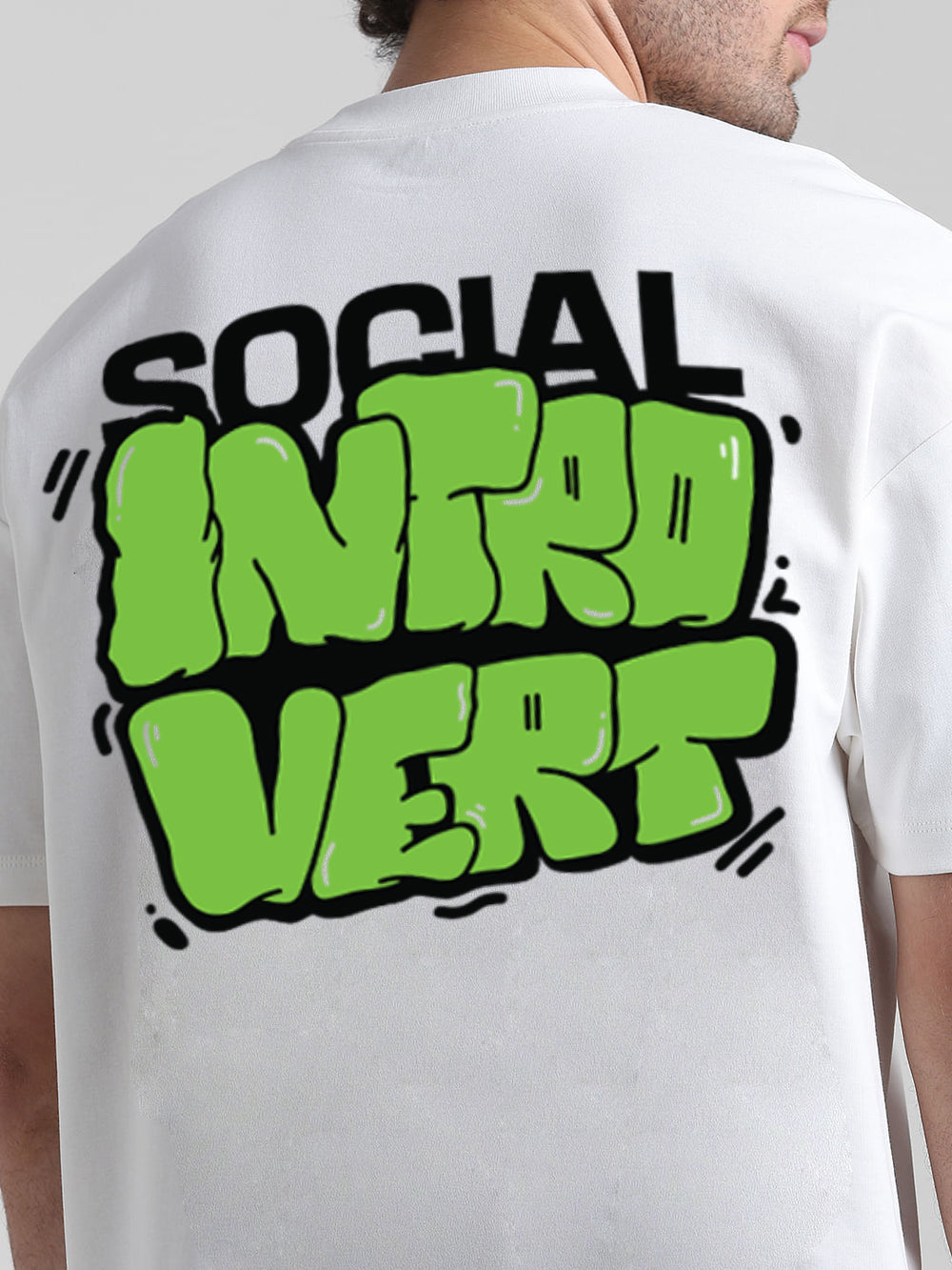 T-Hustler Social Introvert Back Printed Oversized Cotton Terry T-Shirt – Half Sleeve Round Neck