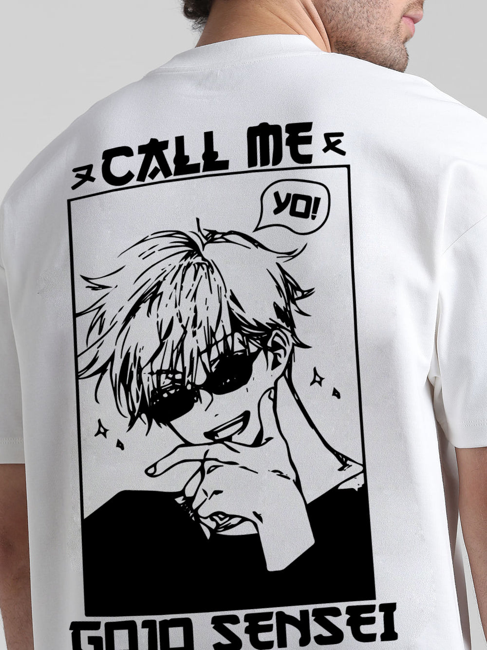 T-Hustler  "Call Me Gojo" Back Printed Oversized Cotton Terry T-Shirt – Half Sleeve Round Neck