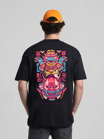 T-Hustler Samurai Face Back Printed Oversized Cotton Terry T-Shirt – Half Sleeve Round Neck