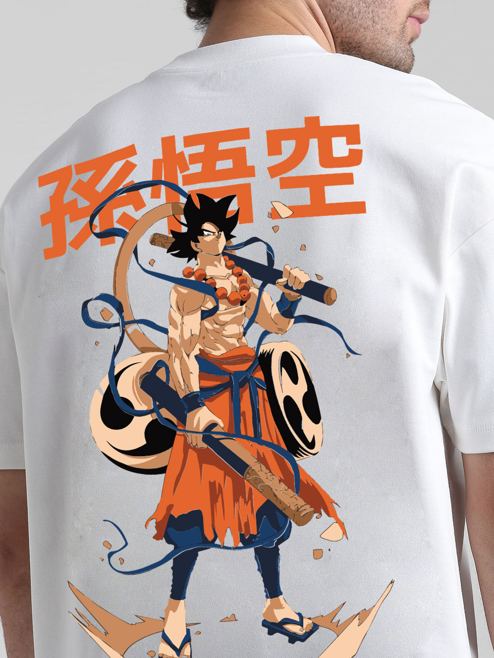 T-Hustler Goku Back Printed Oversized Cotton Terry T-Shirt – Half Sleeve Round Neck (Dragon Ball Inspired)