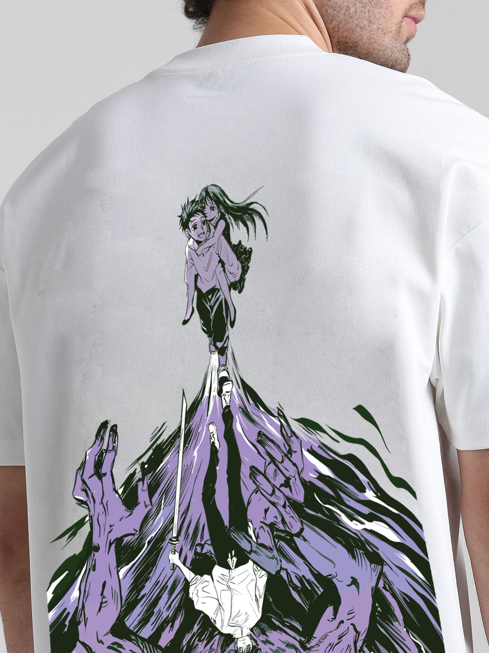 T-Hustler Yuta & Rika Back Printed Oversized Cotton Terry T-Shirt – Half Sleeve Round Neck (Jujutsu Kaisen)