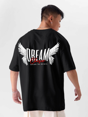 Oversized Drop Shoulder Black T-Shirt – Dream Chaser Cotton Terry Streetwear Tee for Men