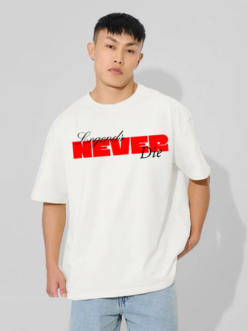 Oversized Drop Shoulder Black T-Shirt – Legends Never Die  Cotton Terry Streetwear Tee for Men