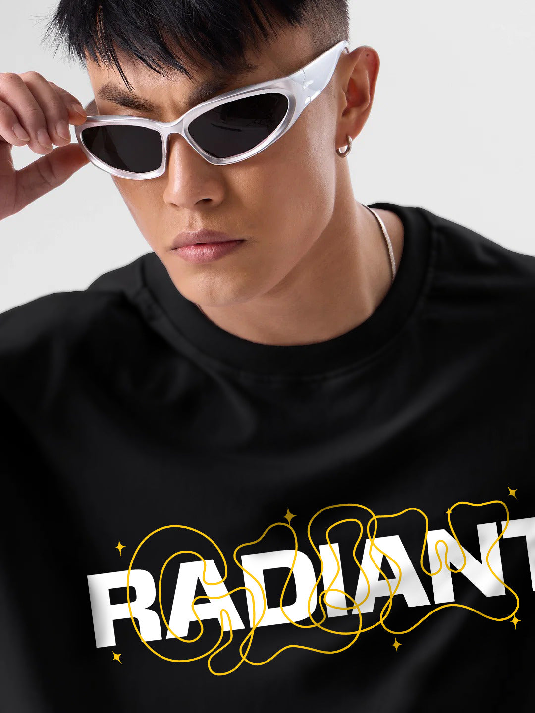 Oversized Drop Shoulder Black T-Shirt – Radiant Glow Cotton Terry Streetwear Tee for Men
