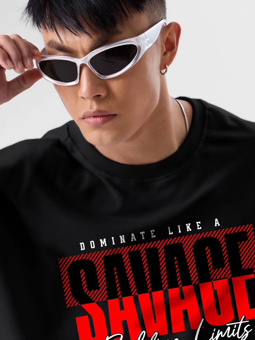 Oversized Drop Shoulder Black T-Shirt – SAVAGE Cotton Terry Streetwear Tee for Men