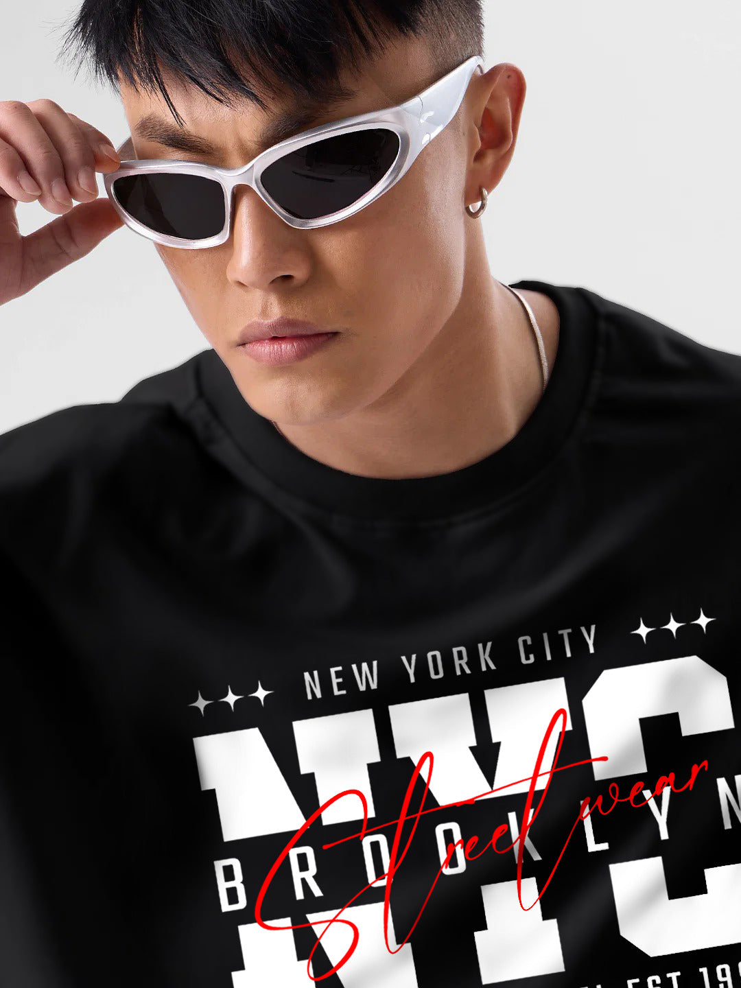 Oversized Drop Shoulder Black T-Shirt – New York City Cotton Terry Streetwear Tee for Men