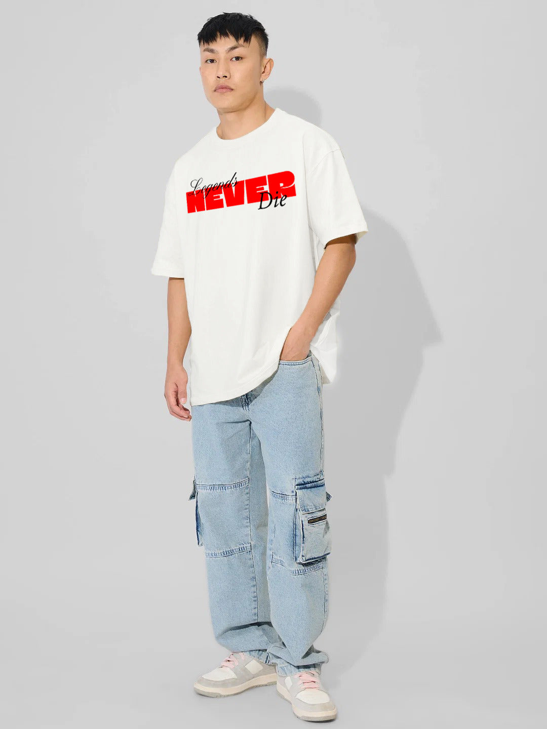 Oversized Drop Shoulder Black T-Shirt – Legends Never Die  Cotton Terry Streetwear Tee for Men