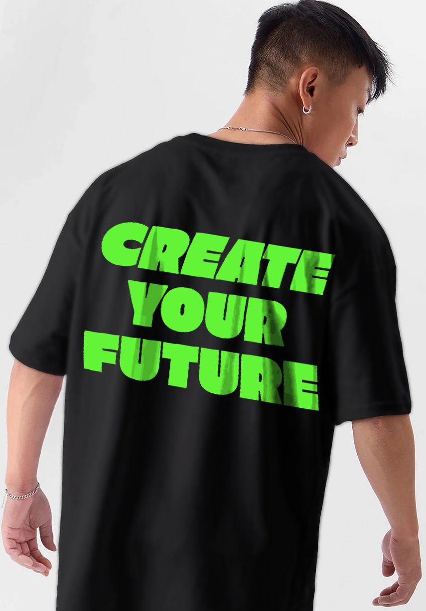 Oversized Drop Shoulder Black T-Shirt – Create Your Future Cotton Terry Streetwear Tee for Men