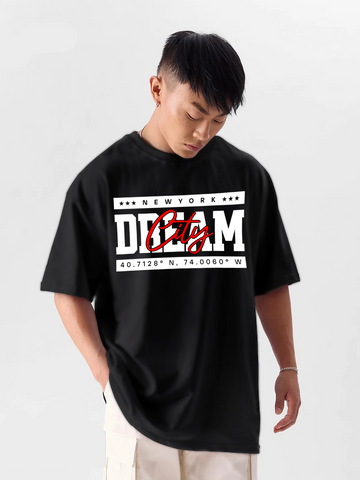 Oversized Drop Shoulder Black T-Shirt – DREAM Cotton Terry Streetwear Tee for Men