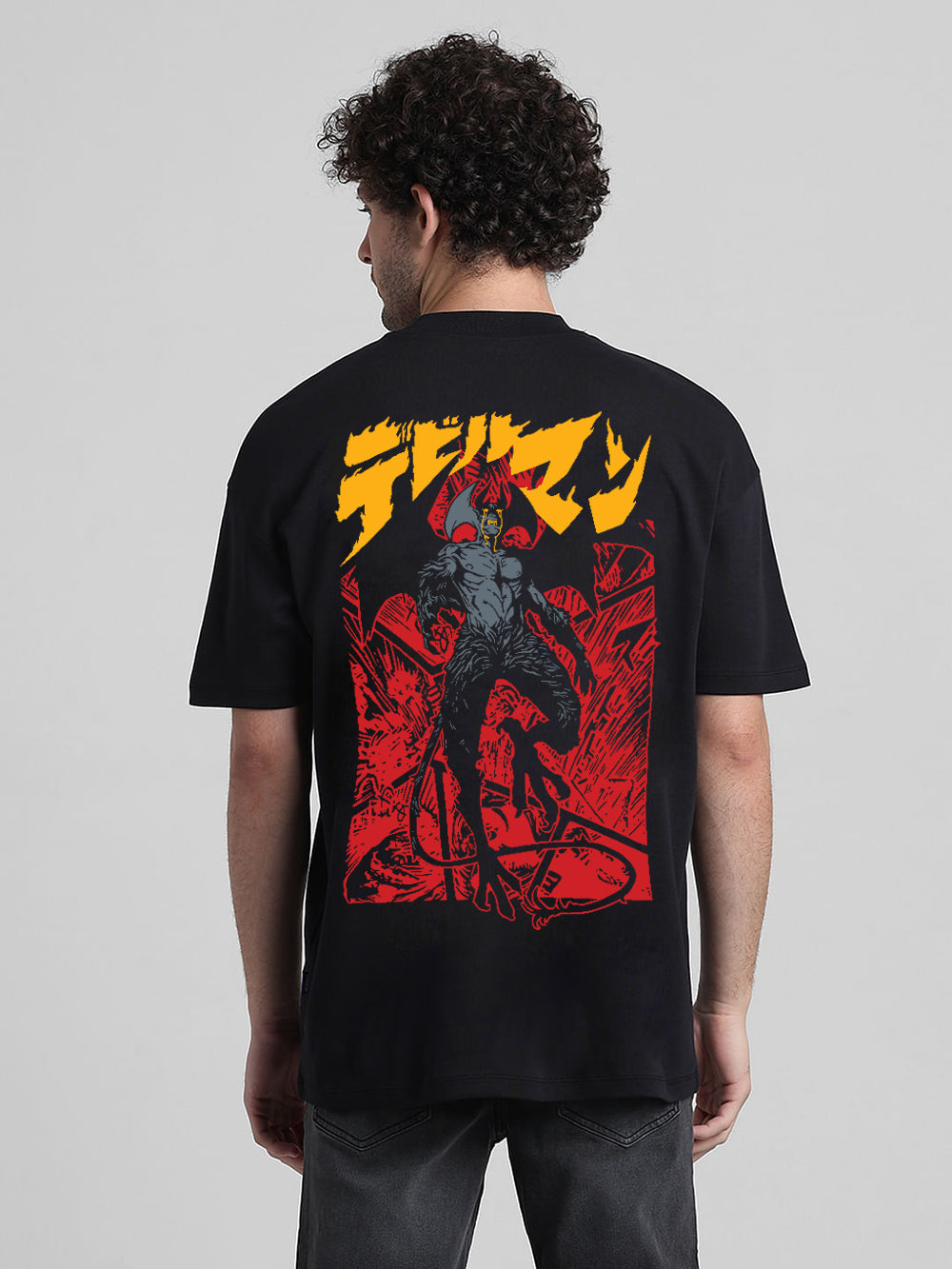 T-Hustler Devilman Crybaby Back Printed Black Oversized Cotton Terry T-Shirt – Half Sleeve Round Neck