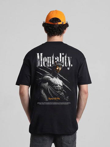 T_Hustler Mentality Back Printed Oversized Cotton Terry T-Shirt – Half Sleeve Round Neck