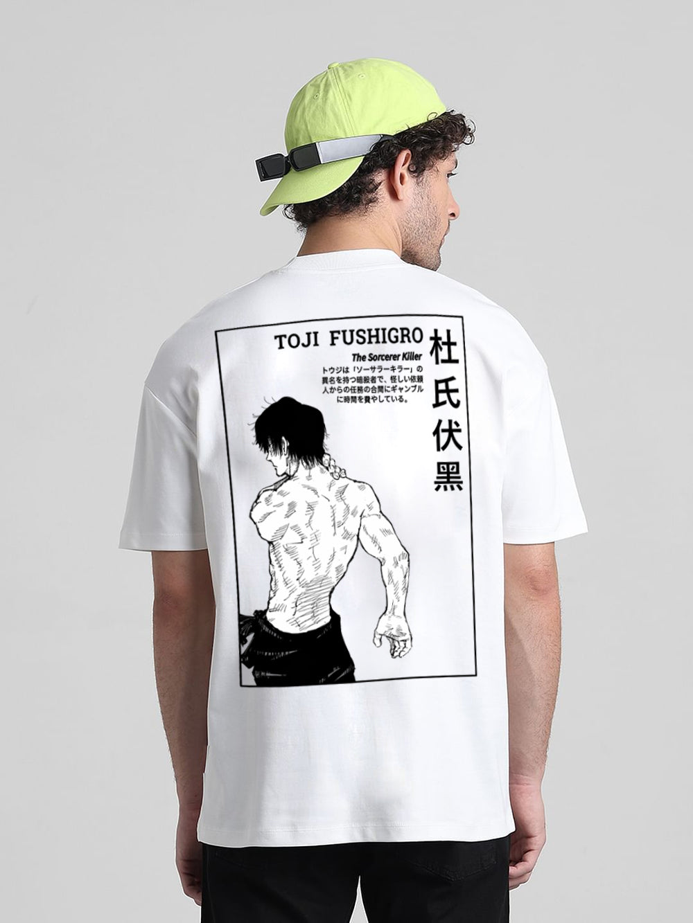 T-Hustler Toji Fushiguro Back Printed Oversized Cotton Terry T-Shirt – Half Sleeve Round Neck (Jujutsu Kaisen)