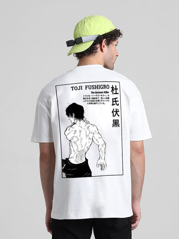 T-Hustler Toji Fushiguro Back Printed Oversized Cotton Terry T-Shirt – Half Sleeve Round Neck (Jujutsu Kaisen)