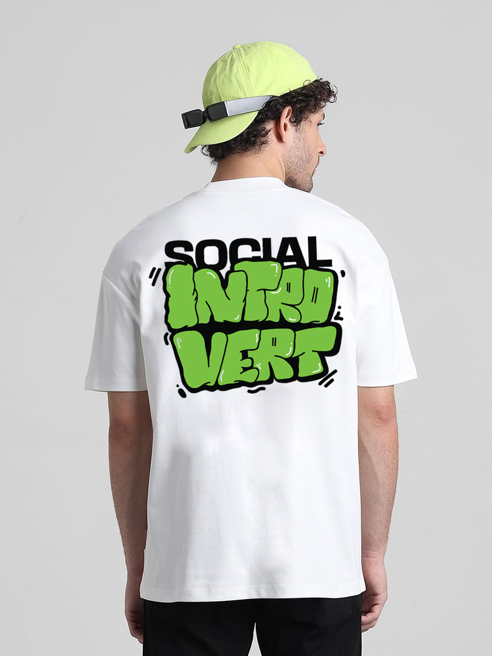 T-Hustler Social Introvert Back Printed Oversized Cotton Terry T-Shirt – Half Sleeve Round Neck