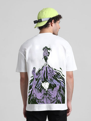 T-Hustler Yuta & Rika Back Printed Oversized Cotton Terry T-Shirt – Half Sleeve Round Neck (Jujutsu Kaisen)