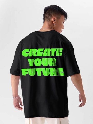 Oversized Drop Shoulder Black T-Shirt – Create Your Future Cotton Terry Streetwear Tee for Men