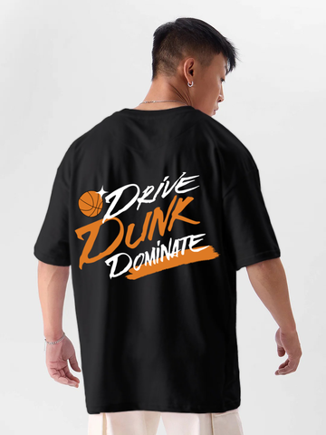 Oversized Drop Shoulder Black T-Shirt – Drive Dunk Dominate Cotton Terry Streetwear Tee for Men