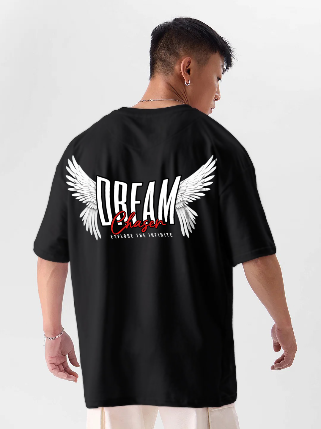 Oversized Drop Shoulder Black T-Shirt – Dream Chaser Cotton Terry Streetwear Tee for Men