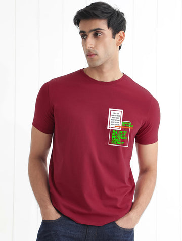The Conquer Men Graphic Print Round Neck Premium Cotton Maroon T-Shirt