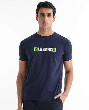 AWESOME Printed Navy Premium cotton tshirt